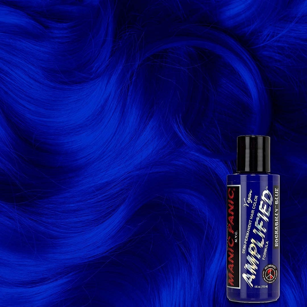 MANIC PANIC Rockabilly Blue Hair Dye - Amplified - Semi Permanent Strongest True Neutral Blue Hair Color For Dark or Light Hair – Vegan, PPD & Ammonia-Free (4oz)