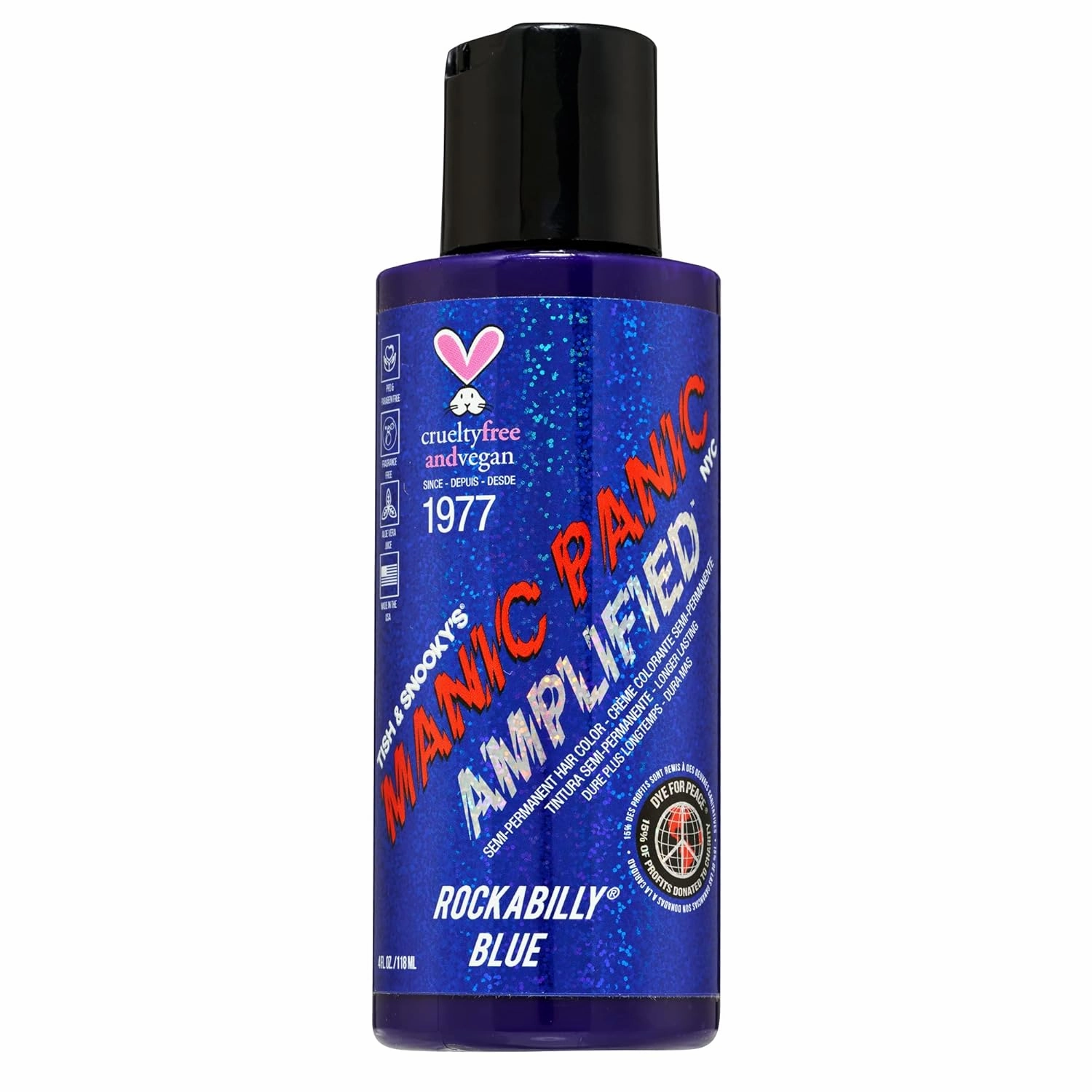MANIC PANIC Rockabilly Blue Hair Dye - Amplified - Semi Permanent Strongest True Neutral Blue Hair Color For Dark or Light Hair – Vegan, PPD & Ammonia-Free (4oz)