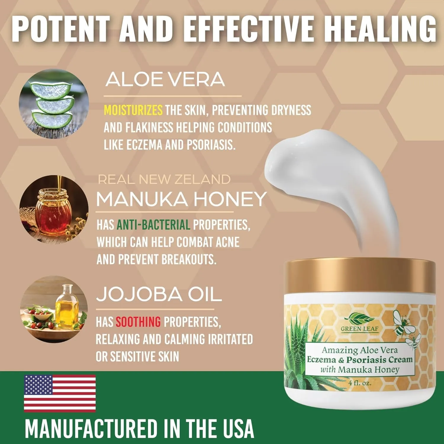 Manuka Honey Eczema Cream Moisturizing Lotion for Psoriasis Relief - Itchy, Dry Skin Rash Ointment - Soothing Moisturizer for Baby, Kids, Adults - High Strength Body & Face Cream 4oz