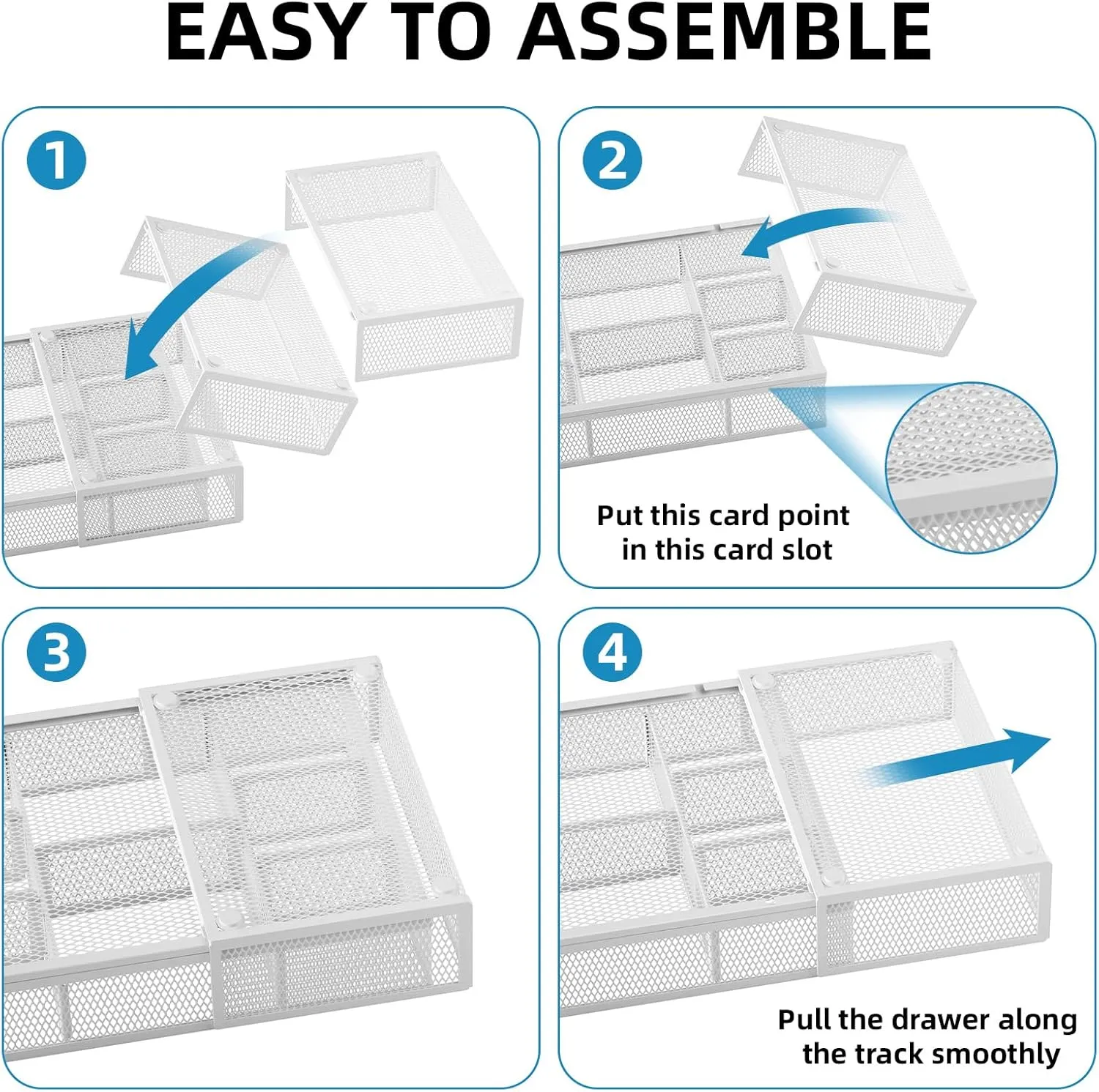 Marbrasse Expandable Desk Drawer Organizer, Mesh Drawer Organizer Tray with 10 Adjustable Compartments, Desk Organizers and Accessories for Office Supplies (Longer Expandable Drawer Organizer-W)
