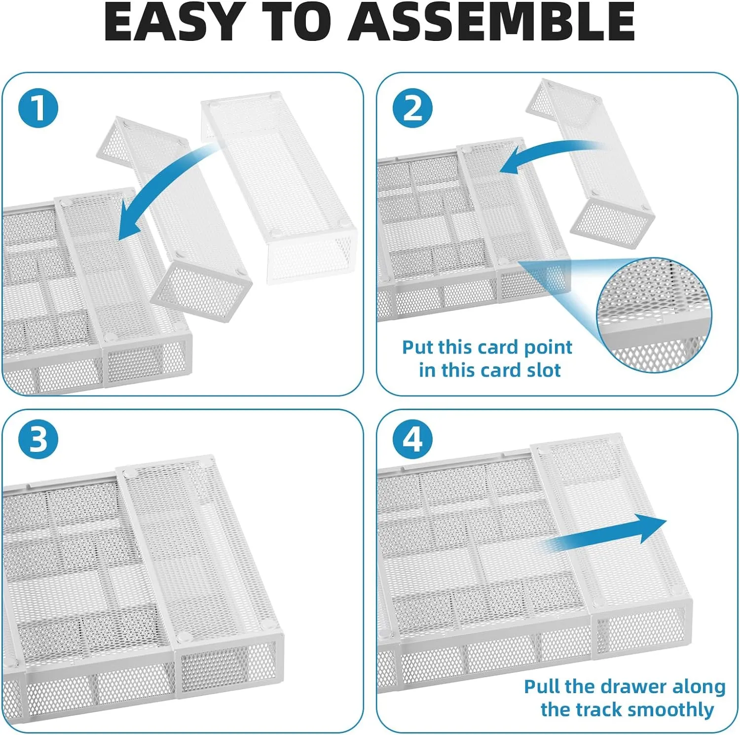 Marbrasse Expandable Desk Drawer Organizer, Mesh Drawer Organizer Tray with 10 Adjustable Compartments, Desk Organizers and Accessories for Office Supplies, Makeup & Vanity (Expandable White-2 pack)