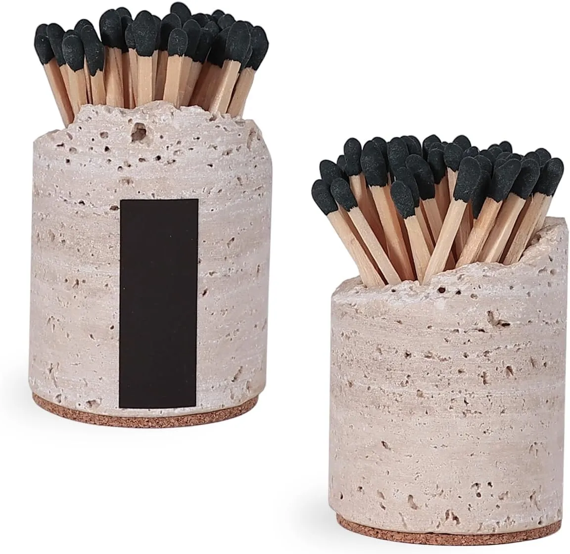 Match Holder with Striker - Set of 2 - Handmade Travertine Match Box - Matches in a jar for Bathroom Candle - Cute Home Decor - Matches Not Included
