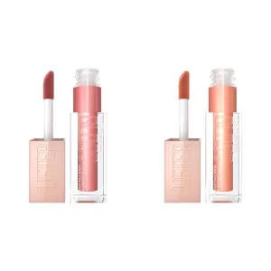 MAYBELLINE Lifter Gloss Hydrating Lip Gloss with Hyaluronic Acid Moon Nude Pink 0.18 oz & Amber Cream Neutral 0.18 oz