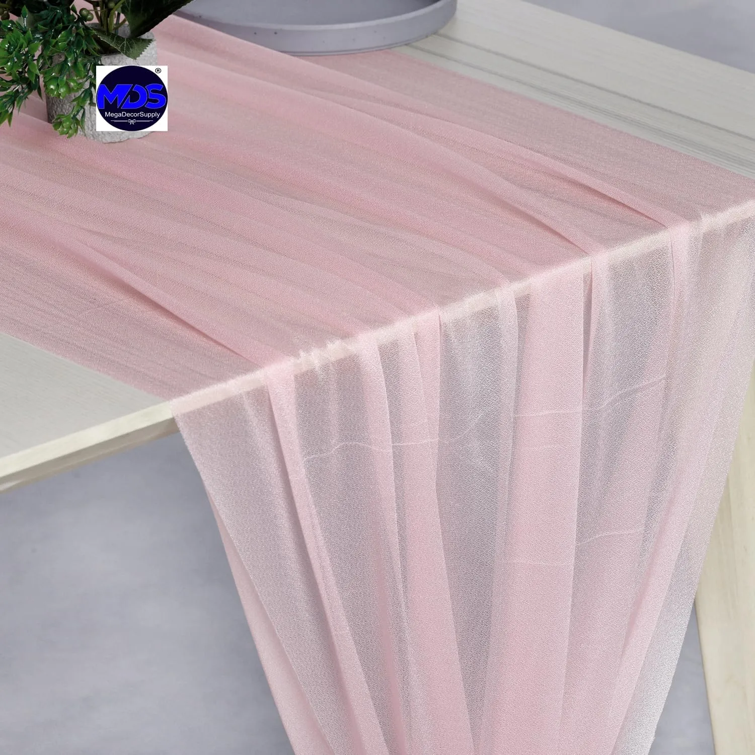 MDS 5 Pack 14ft Chiffon Table Runner 29 x 170 Inches Sheer Wedding Runner Romantic Rustic Table Runner for Wedding Decorations, Birthday Parties, Bridal Shower Party Arch Decor - Blush Pink