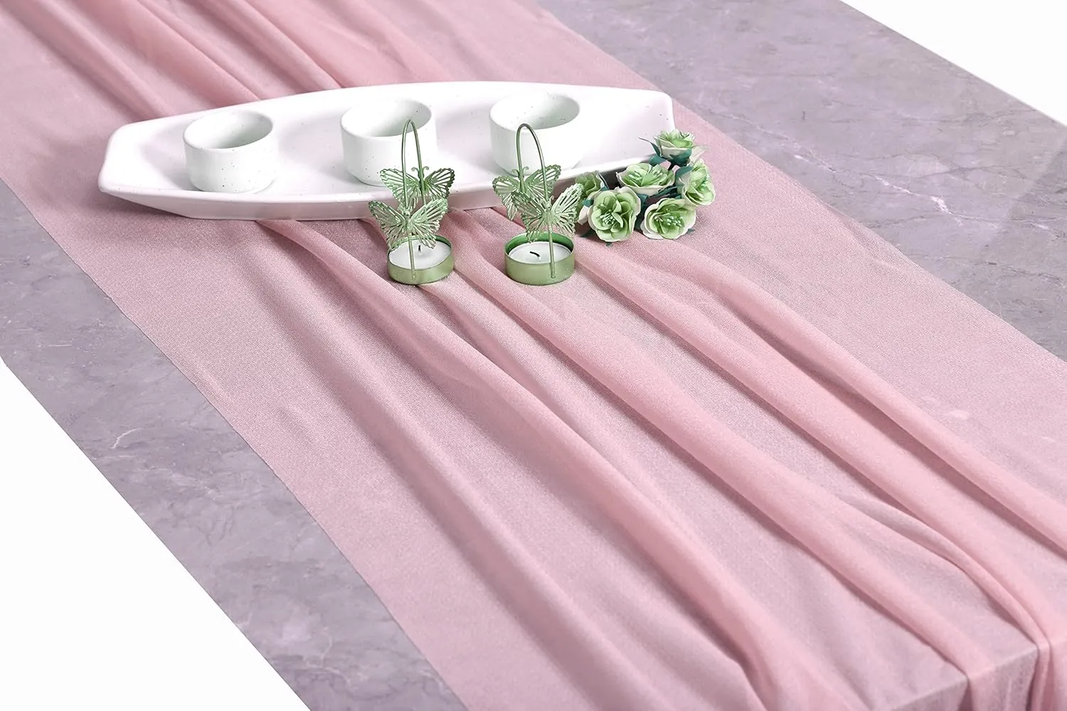 MDS 5 Pack 14ft Chiffon Table Runner 29 x 170 Inches Sheer Wedding Runner Romantic Rustic Table Runner for Wedding Decorations, Birthday Parties, Bridal Shower Party Arch Decor - Blush Pink