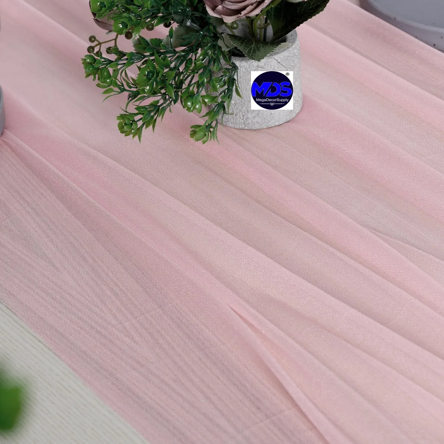 MDS 5 Pack 14ft Chiffon Table Runner 29 x 170 Inches Sheer Wedding Runner Romantic Rustic Table Runner for Wedding Decorations, Birthday Parties, Bridal Shower Party Arch Decor - Blush Pink