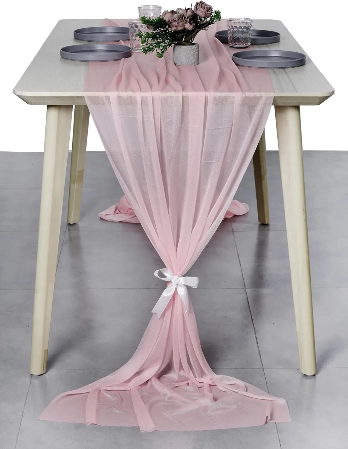 MDS 5 Pack 14ft Chiffon Table Runner 29 x 170 Inches Sheer Wedding Runner Romantic Rustic Table Runner for Wedding Decorations, Birthday Parties, Bridal Shower Party Arch Decor - Blush Pink