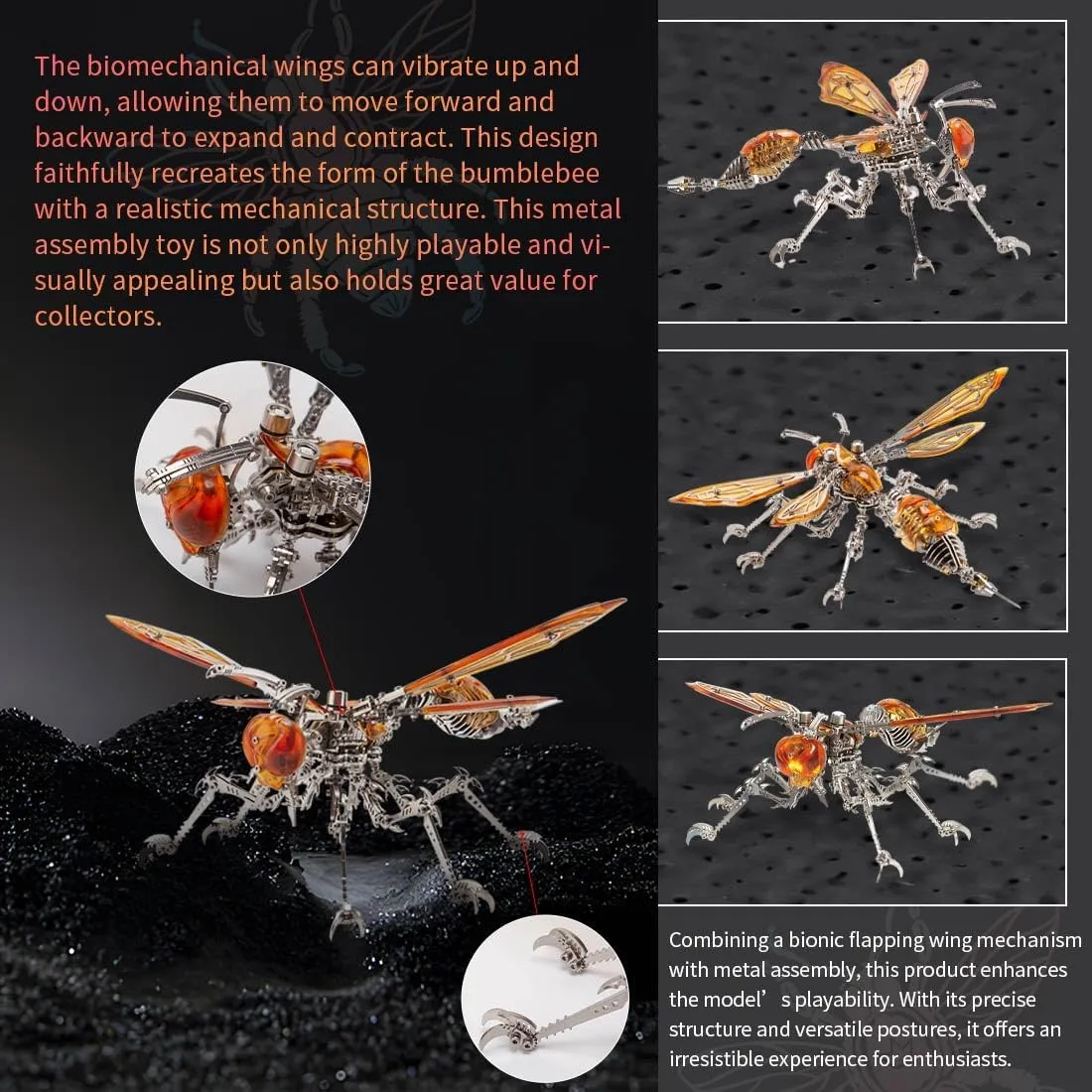 Mechanical Insect Series – 420PCS Fly Model Kit, 3D DIY Steampunk Metal Assembly Toy & Collectible Desktop Ornament for Adults