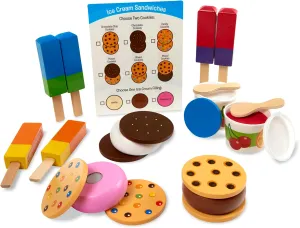 Melissa & Doug Wooden Frozen Treats Ice Cream Play Set (24 pcs) - Play Food and Accessories Food Toys for Toddlers and Kids 3 