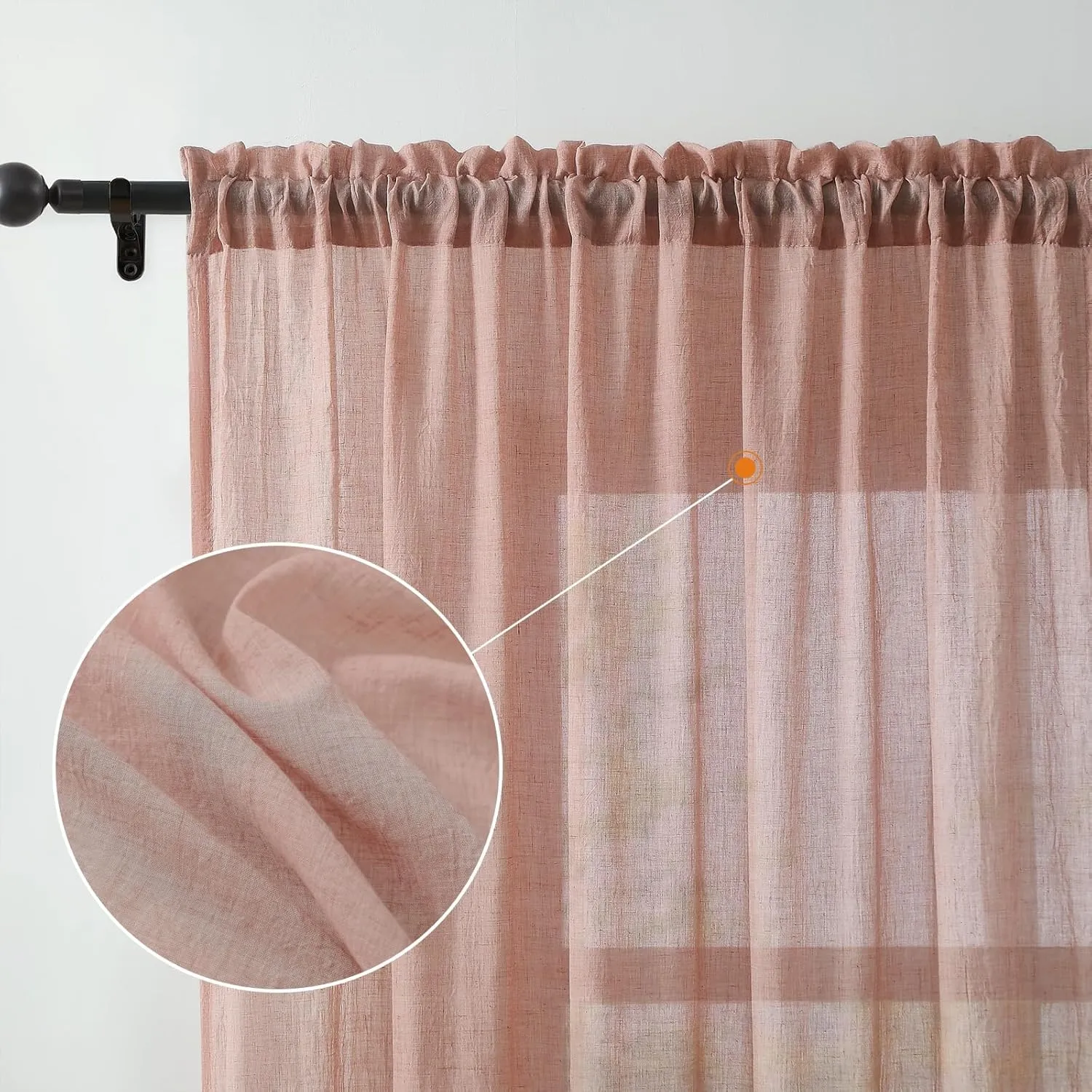 Melodieux Blush Pink Cotton Sheer Curtains 84 Inches Long, Bedroom Living Room Natural Light Filtering Crepe Voile Drapes Rustic Crinkle Linen Sheer Curtains Rod Pocket, 52" W x 84" L, 2 Panels