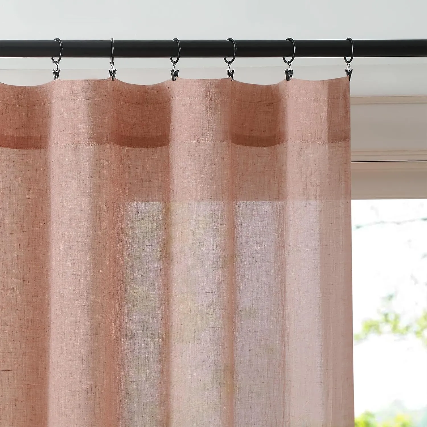 Melodieux Blush Pink Cotton Sheer Curtains 84 Inches Long, Bedroom Living Room Natural Light Filtering Crepe Voile Drapes Rustic Crinkle Linen Sheer Curtains Rod Pocket, 52" W x 84" L, 2 Panels