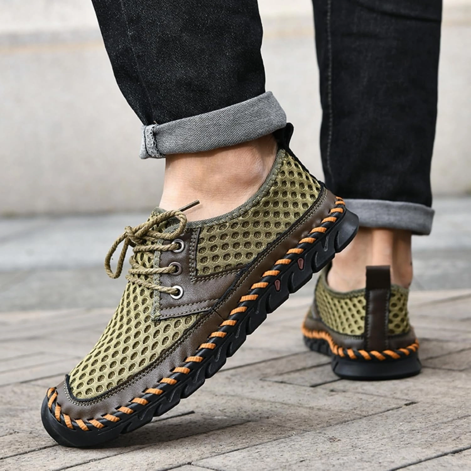 Men's Breathable Mesh Casual Shoes with Reinforced Toe Cap & Sturdy Woven Sole Non-Slip Rubber Sole for Outdoor Hiking & Daily Wear Metal-Eyelet Lacing System with Anti-Collision Toe Protection