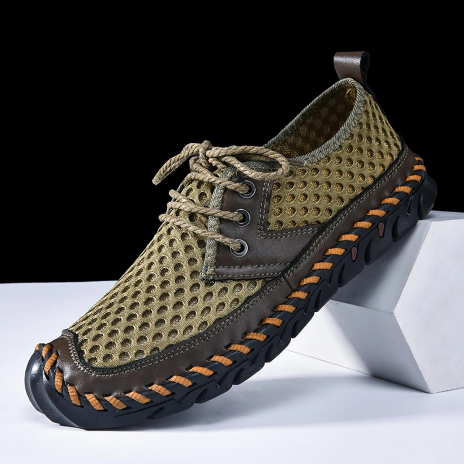 Men's Breathable Mesh Casual Shoes with Reinforced Toe Cap & Sturdy Woven Sole Non-Slip Rubber Sole for Outdoor Hiking & Daily Wear Metal-Eyelet Lacing System with Anti-Collision Toe Protection