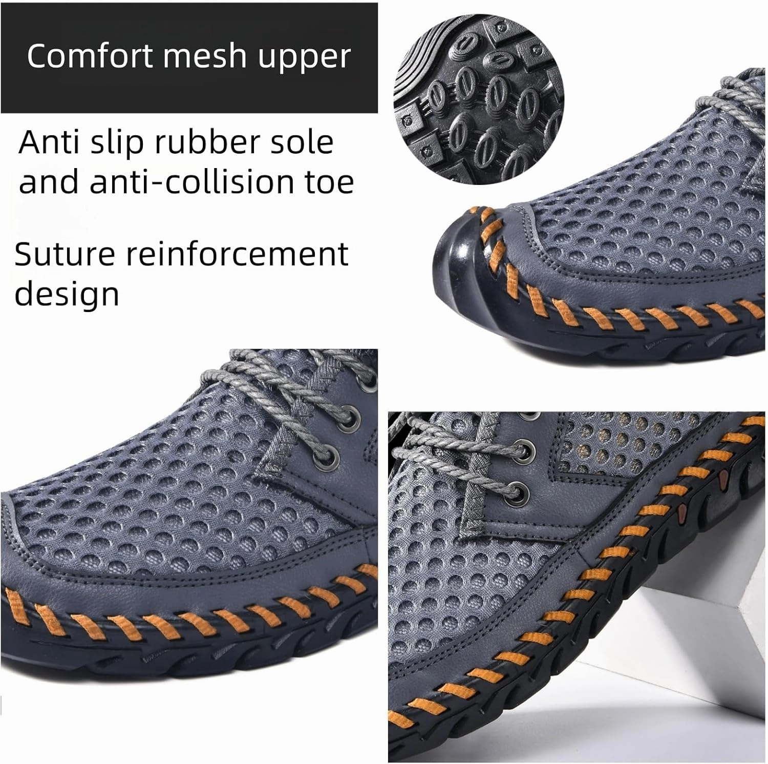 Men's Breathable Mesh Casual Shoes with Reinforced Toe Cap & Sturdy Woven Sole Non-Slip Rubber Sole for Outdoor Hiking & Daily Wear Metal-Eyelet Lacing System with Anti-Collision Toe Protection
