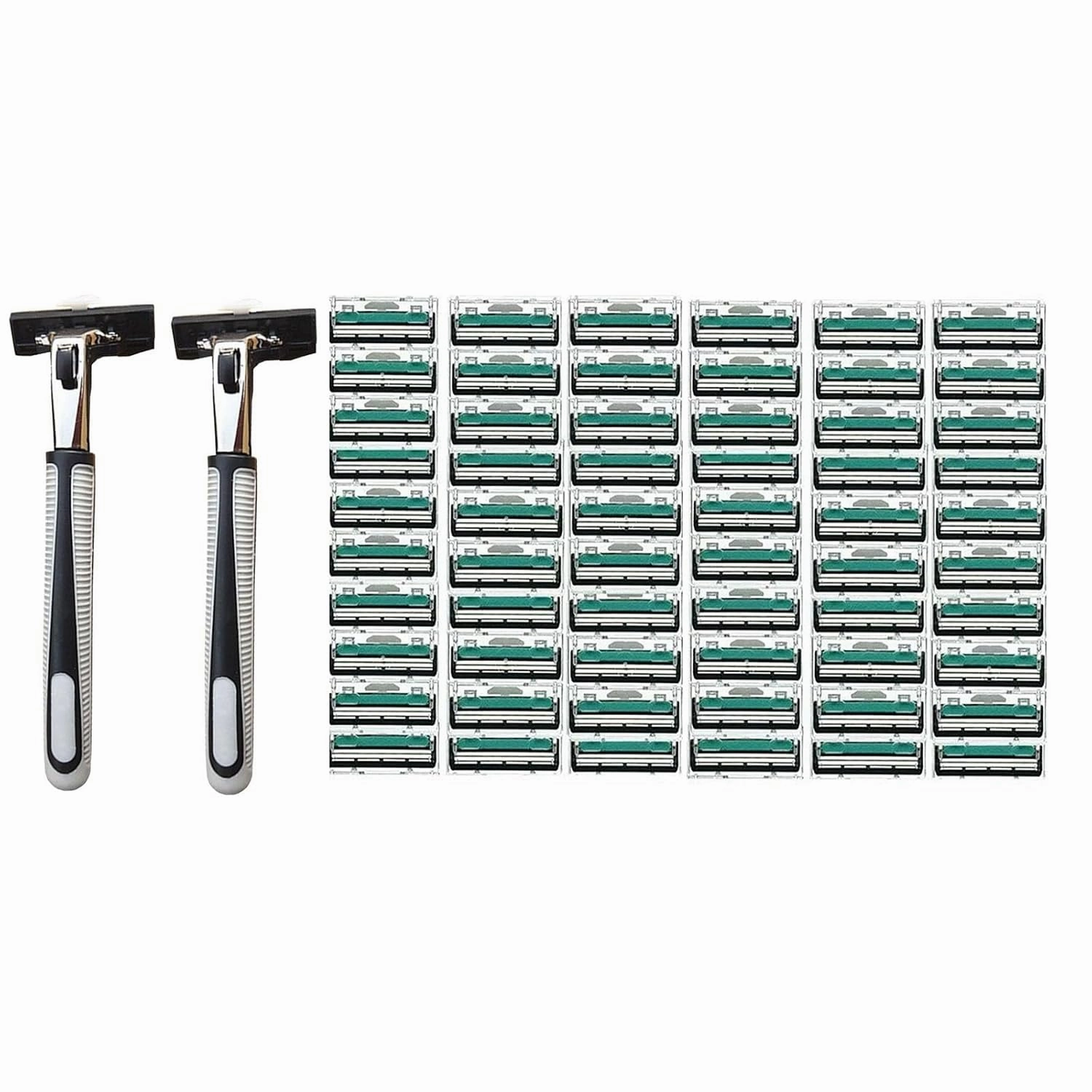 Men's Razor, Twin Blade, Shaving Thoroughly For an Ultra Soothing and Comfortable Shave (2 Handle   60 Cartridges)