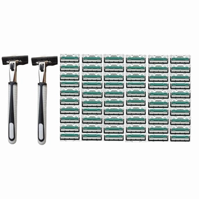 Men's Razor, Twin Blade, Shaving Thoroughly For an Ultra Soothing and Comfortable Shave (2 Handle   60 Cartridges)