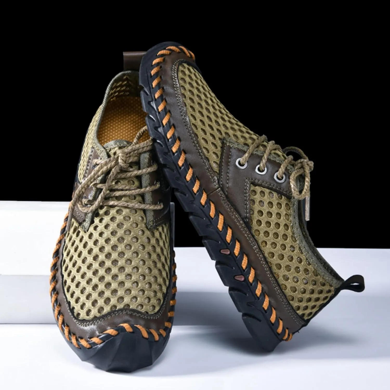 Men's Breathable Mesh Casual Shoes with Reinforced Toe Cap & Sturdy Woven Sole Non-Slip Rubber Sole for Outdoor Hiking & Daily Wear Metal-Eyelet Lacing System with Anti-Collision Toe Protection