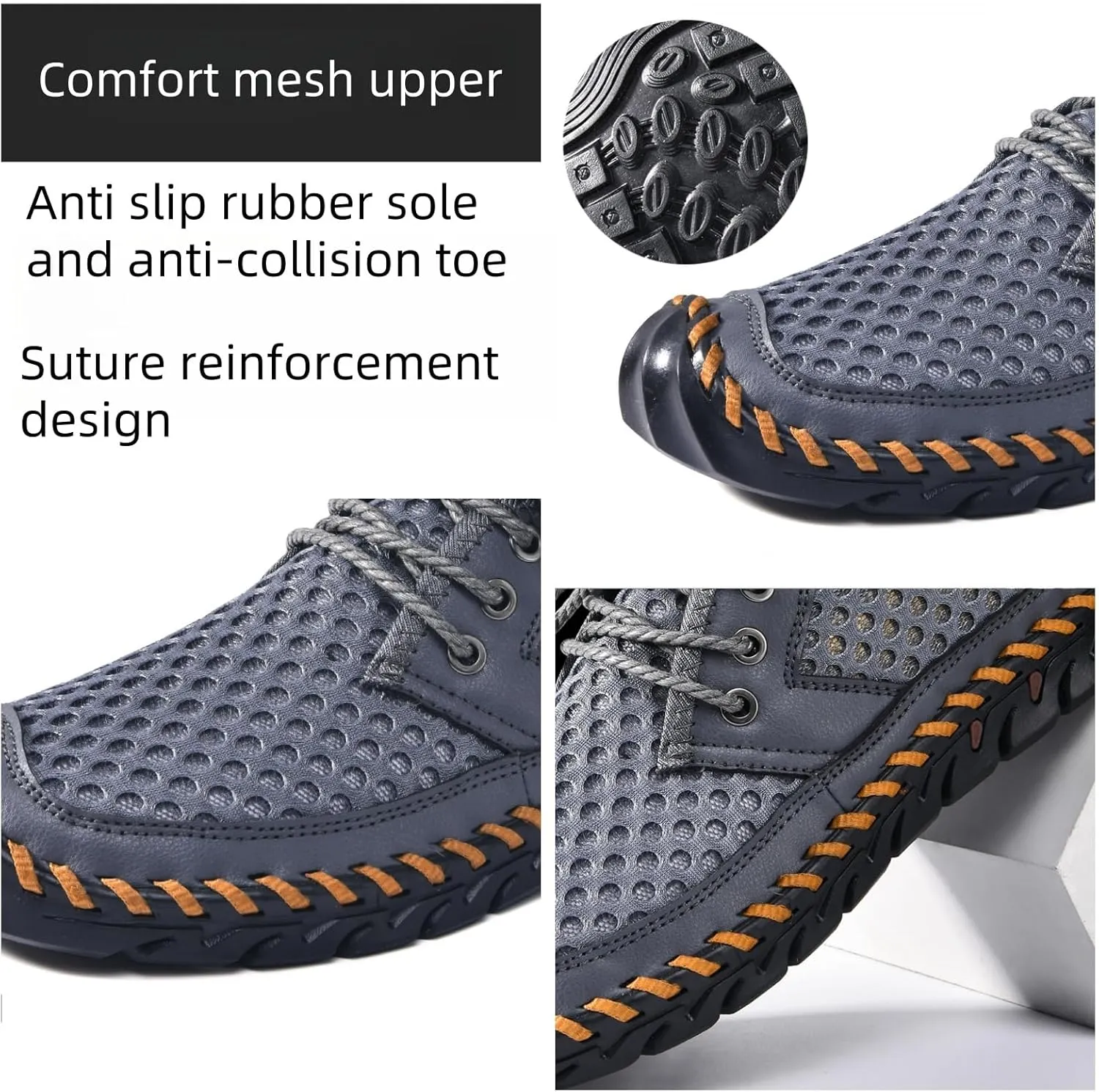 Men's Breathable Mesh Casual Shoes with Reinforced Toe Cap & Sturdy Woven Sole Non-Slip Rubber Sole for Outdoor Hiking & Daily Wear Metal-Eyelet Lacing System with Anti-Collision Toe Protection