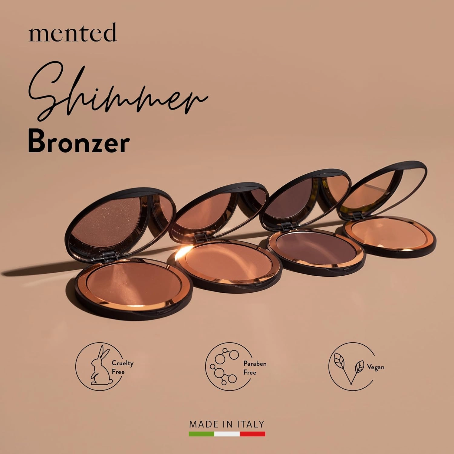 Mented Cosmetics Made in Italy, Cruelty Free Makeup, Vegan, Paraben Free, Shimmer Bronzer, Highlighter Bronzing Powder Palette for Face with Vitamin E   A, 0.35oz/10g, Out of the Office