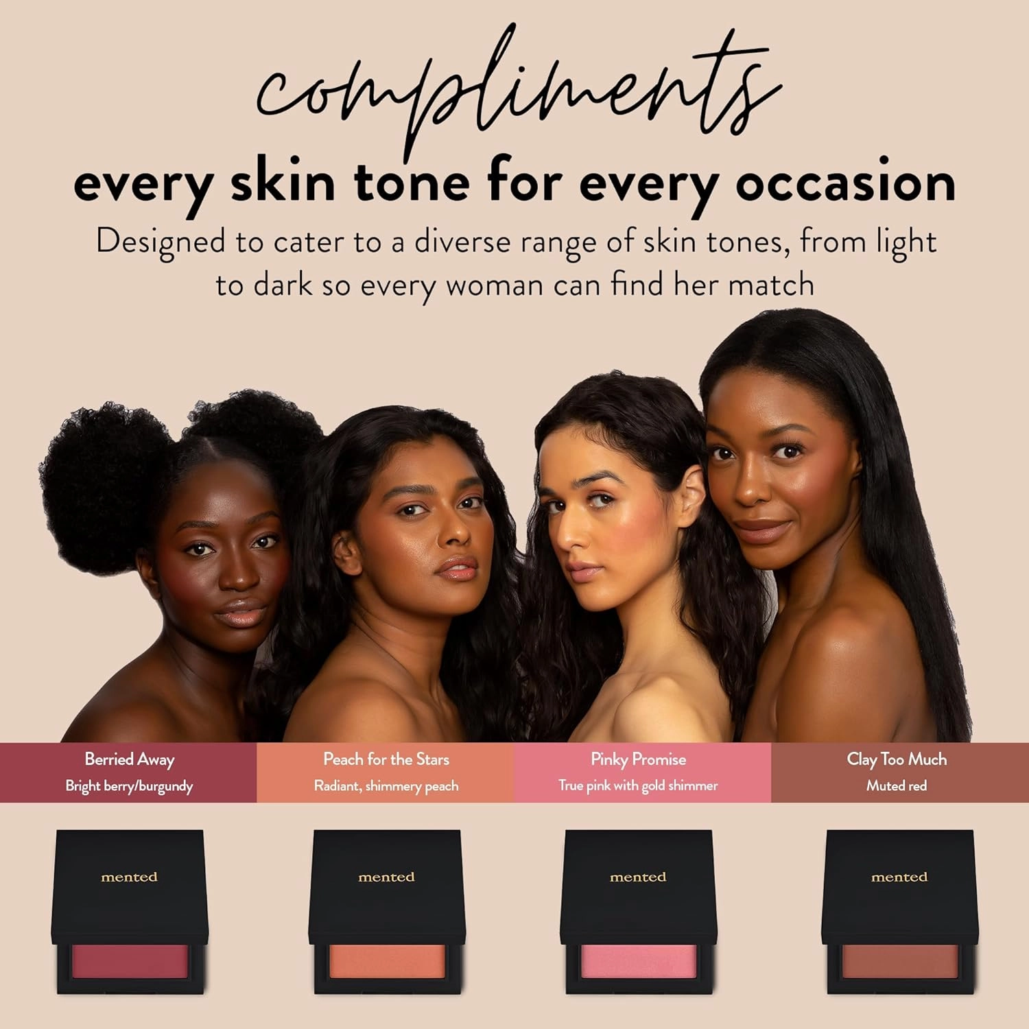Mented Cosmetics Made in Italy, Cruelty Free Makeup, Vegan, Paraben Free, Shimmer Cheek Blush Palette for Face, Powder Face Blush for Women with Vitamin E, 0.2oz/7g, Clay too Much