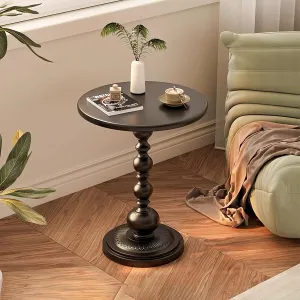 Metal Small End Table,Vintage Matte Black Round Side Table Nightstand for Bedside or Sofa,Small Accent Pedestal Table for Living Room Corners Bedroom Patio and bar (Matte Black)