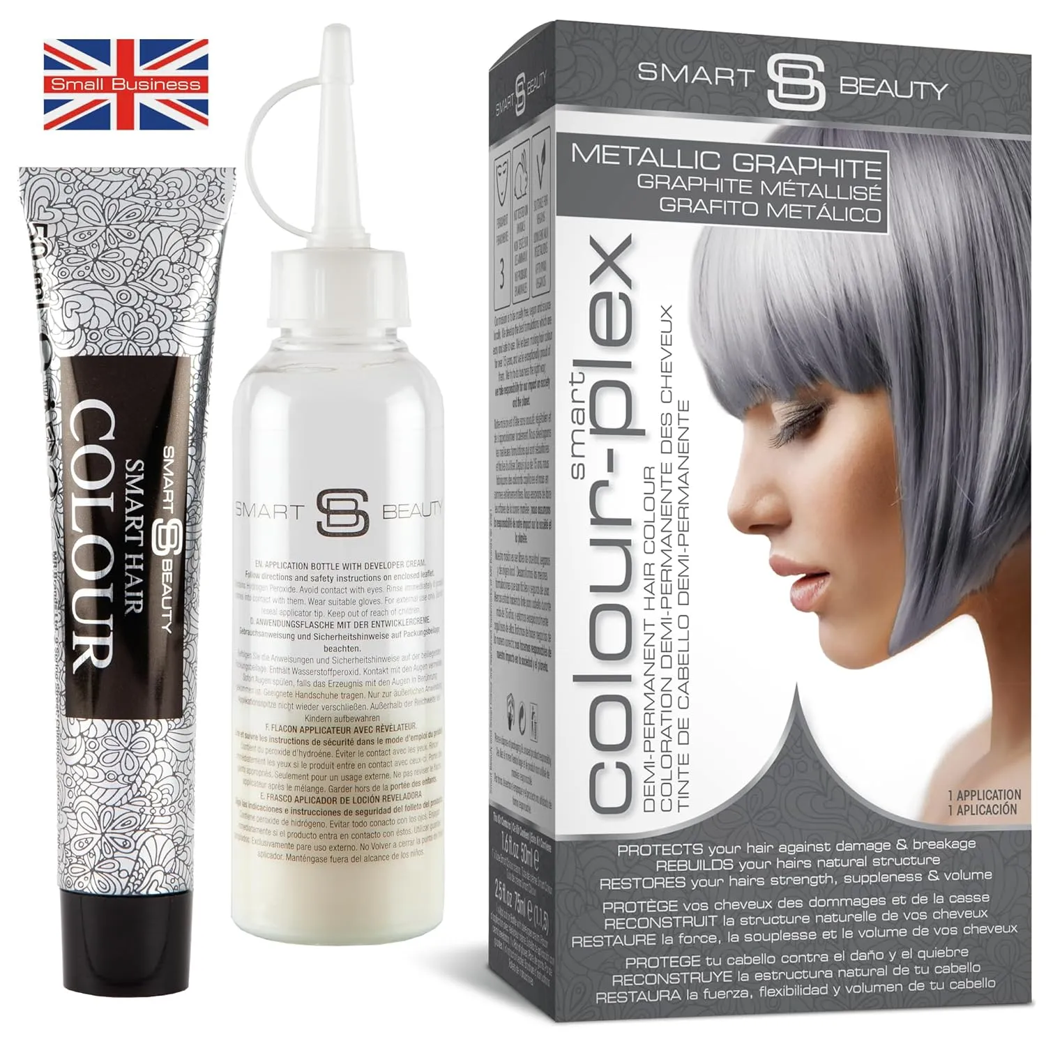 Metallic Graphite Hair Dye Demi-Permanent, Grey Toner for Bleached Hair, Anti-Breakage Plex Hair Care, Vegan & Cruelty-Free, 100% Gray Coverage, Silver Gray Hair Color by Smart Beauty
