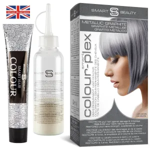 Metallic Graphite Hair Dye Demi-Permanent, Grey Toner for Bleached Hair, Anti-Breakage Plex Hair Care, Vegan & Cruelty-Free, 100% Gray Coverage, Silver Gray Hair Color by Smart Beauty