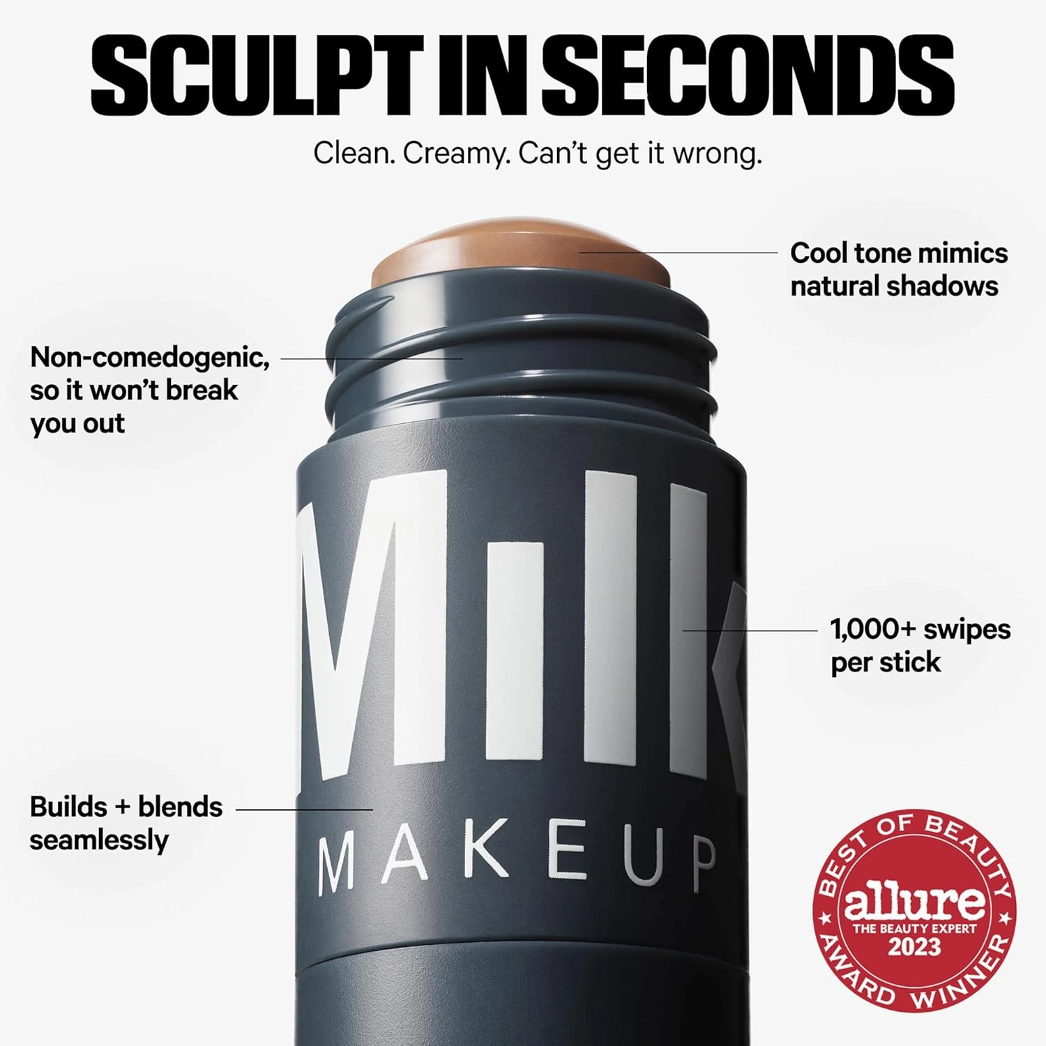 Milk Makeup Sculpt Stick – Cool-Toned Cream Contour Stick with Thyme Extract   Mango Butter – Hydrating, Buildable Formula Adds Depth   Dimension