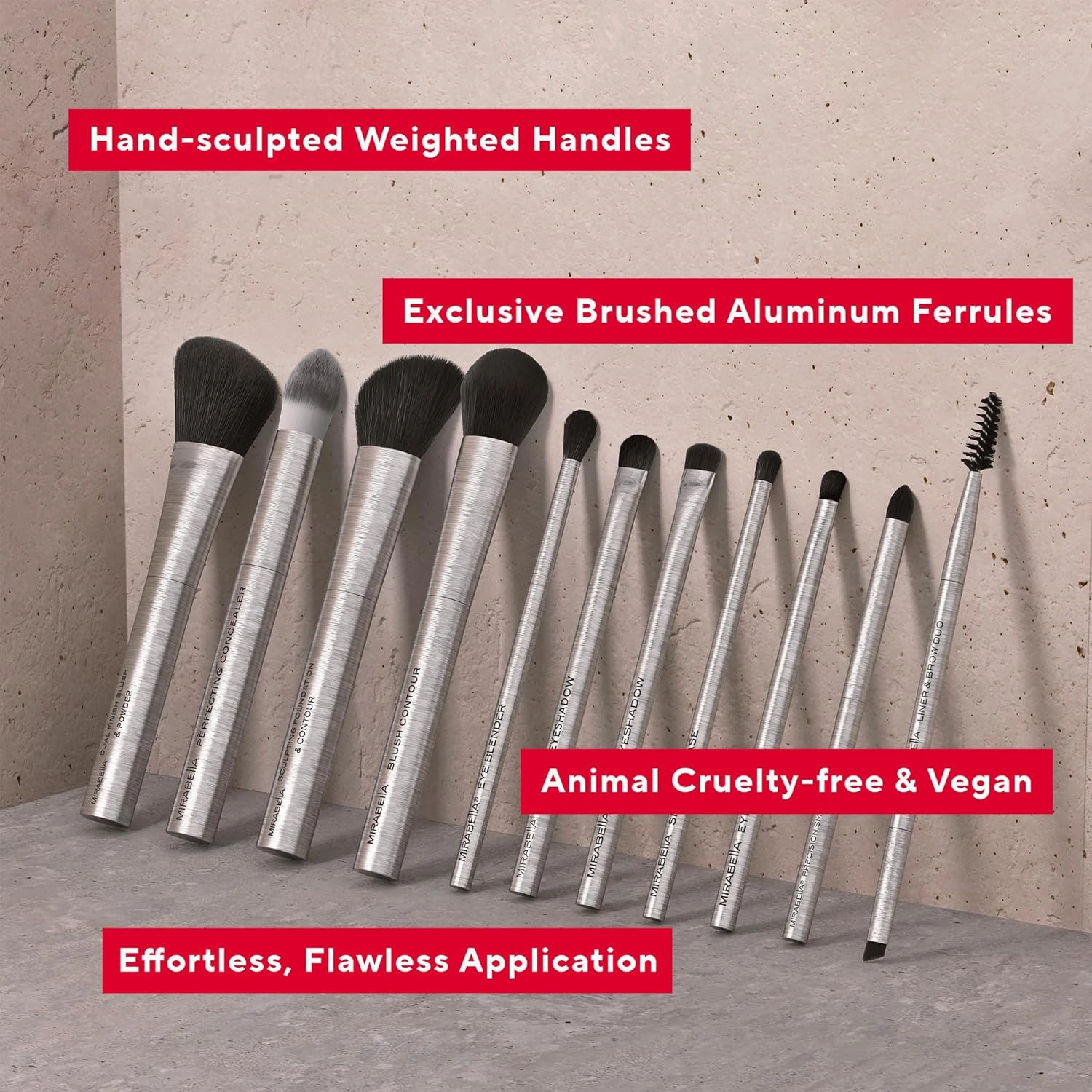 Mirabella Sculpting Contour & Foundation Brush, Premium Professional Makeup Brush Collection, Cruelty-Free Synthetic Bristle Brush, Hand-Sculpted Brushed Aluminum Handle Blending Brush for Makeup
