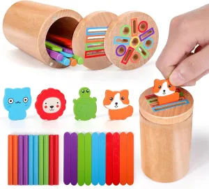 Mity Rain Montessori 3 in 1 Wooden Color Sorting Toy for Toddlers 1-3, Fine Motor Skills Educational Sensory Toy for Baby Kids 1 2 3  Year Old