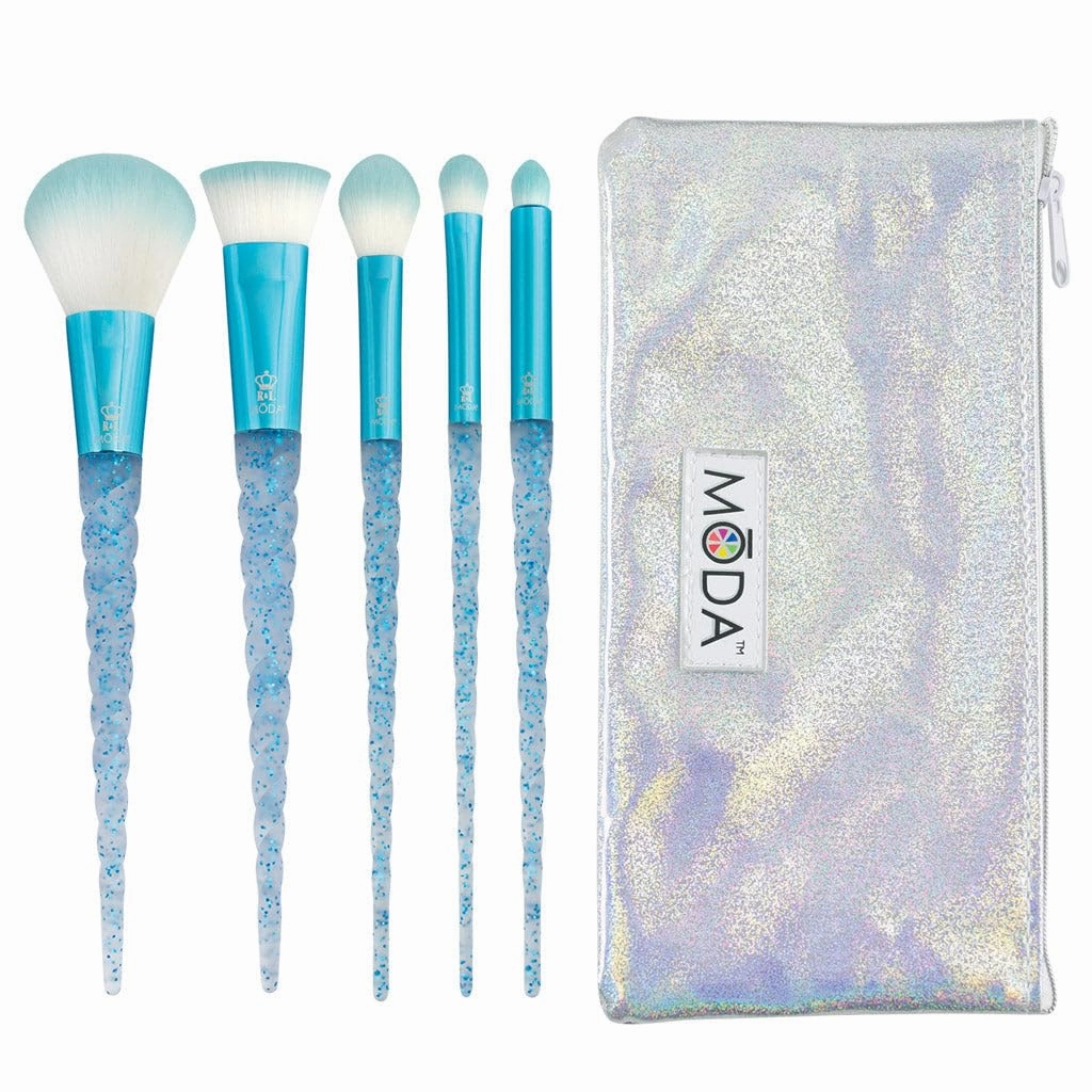 MODA Mythical Frozen Flight 6pc Makeup Brush Kit – Vegan Brushes with Travel Case for Face & Eyes