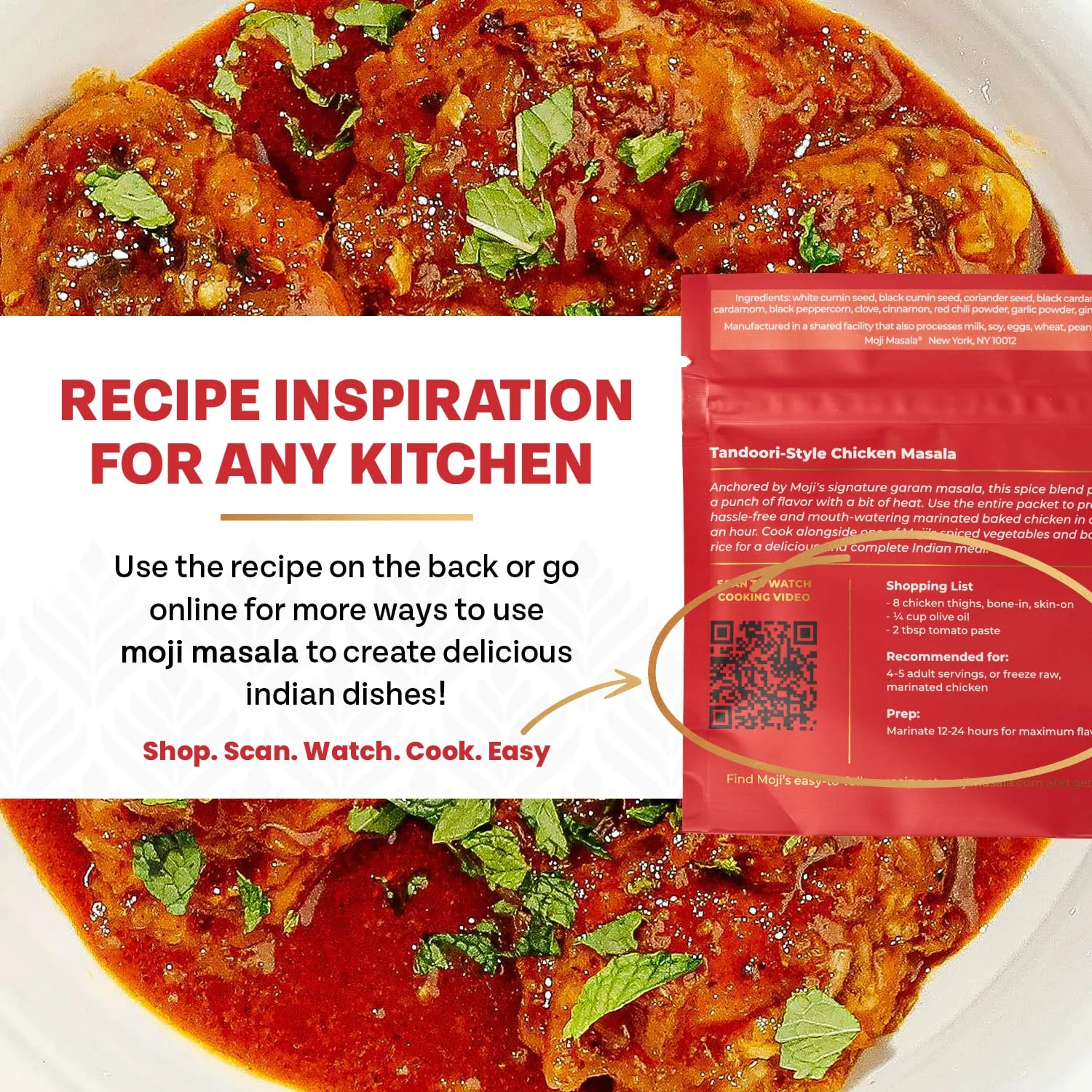 moji masala Indian Spice Kits – Tandoori Chicken Masala Spice Blends - Spice Mix for Authentic Indian Food at Home and Indian Seasoning Sets – 2-Packs Serve 8-10