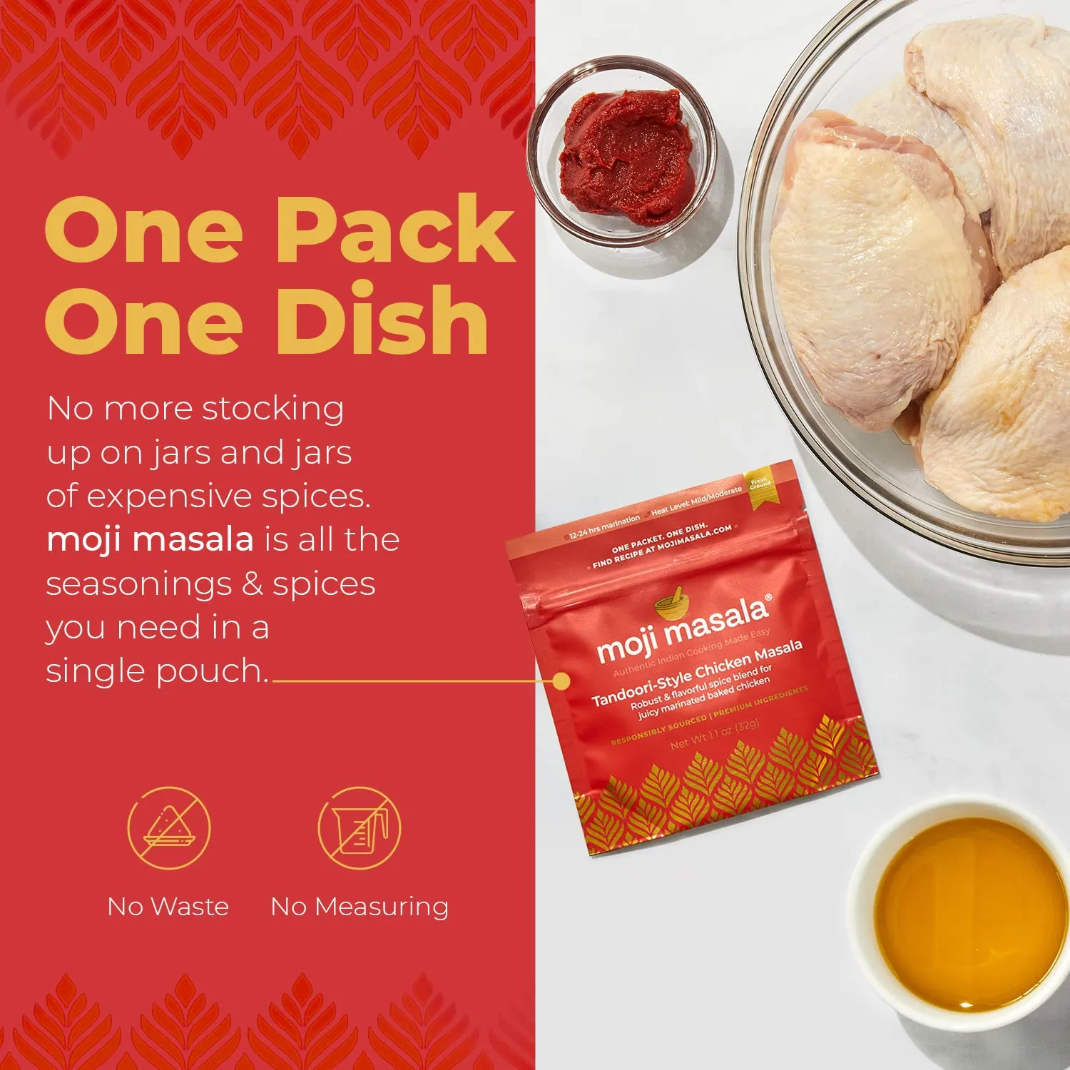 moji masala Indian Spice Kits – Tandoori Chicken Masala Spice Blends - Spice Mix for Authentic Indian Food at Home and Indian Seasoning Sets – 2-Packs Serve 8-10