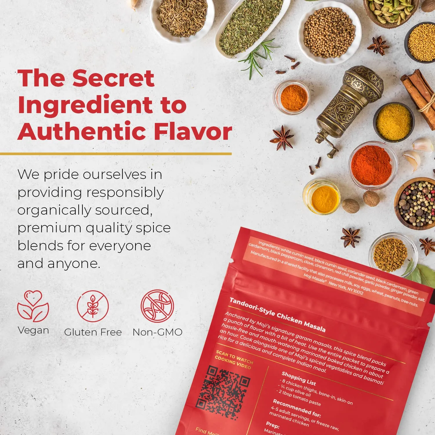 moji masala Indian Spice Kits – Tandoori Chicken Masala Spice Blends - Spice Mix for Authentic Indian Food at Home and Indian Seasoning Sets – 2-Packs Serve 8-10