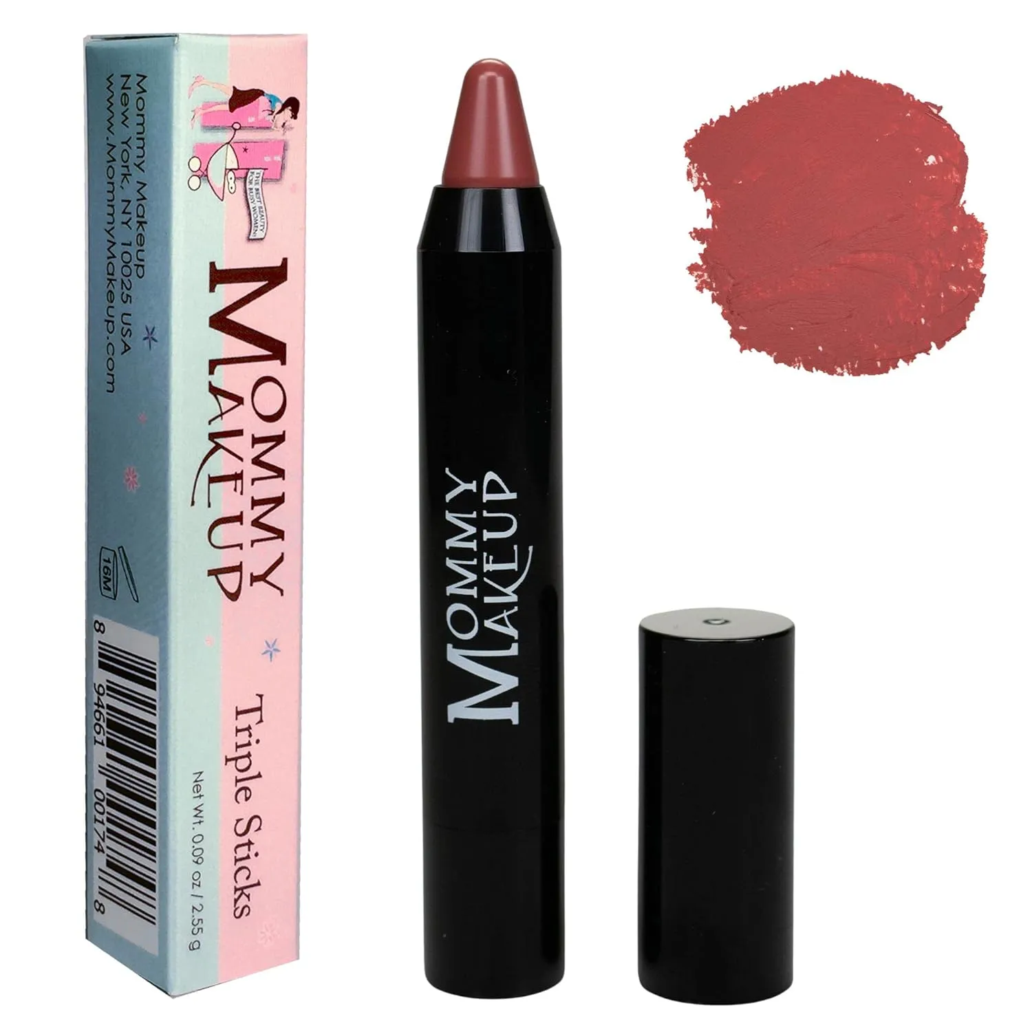 Mommy Makeup Triple Sticks Lipstick, Cream Blush & Teatment All-In-One with Shea & Cocoa Butter - Soft & Creamy Moisturizing Lip Crayon For Lips & Cheeks (Tess)