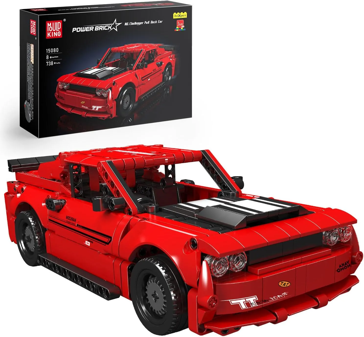 Mould King Pull Back Car Building Kits, Colletible 15080 Super Car Model, Scale Sports Cars Blocks, Speed Champions Cars Toys Sets for Adults and Boys Girls Kids Aged 8  (738 Pieces) ﻿