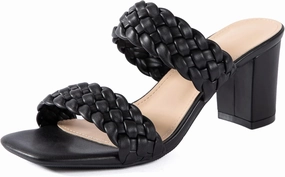 N.N.G Women Heels Sandals Braided Block Nude Summer Chunky Square Leather Woven Comfort Strappy Dress Casual Pumps Mules