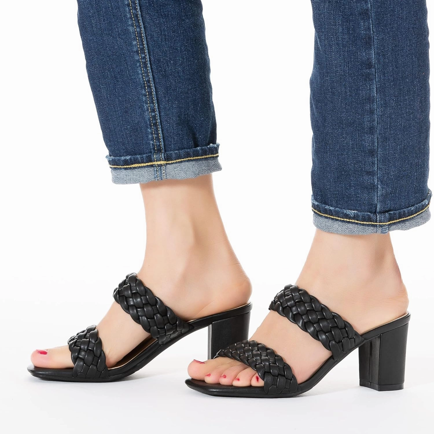 N.N.G Women Heels Sandals Braided Block Nude Summer Chunky Square Leather Woven Comfort Strappy Dress Casual Pumps Mules