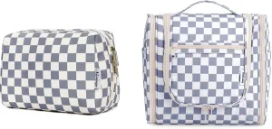 Narwey Checked Hanging Travel Toiletry Bag with Makeup Bag Travel Cosmetic Bag for Women