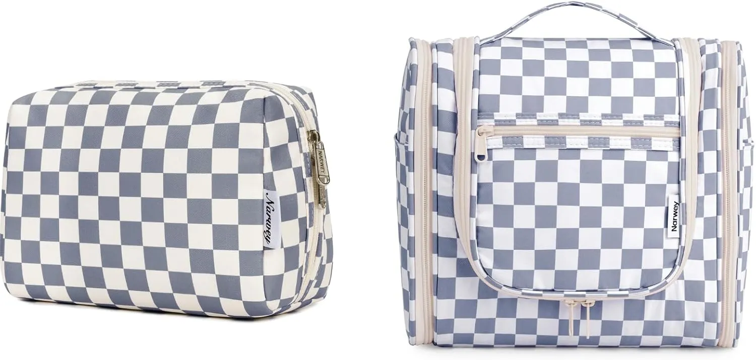 Narwey Checked Hanging Travel Toiletry Bag with Makeup Bag Travel Cosmetic Bag for Women
