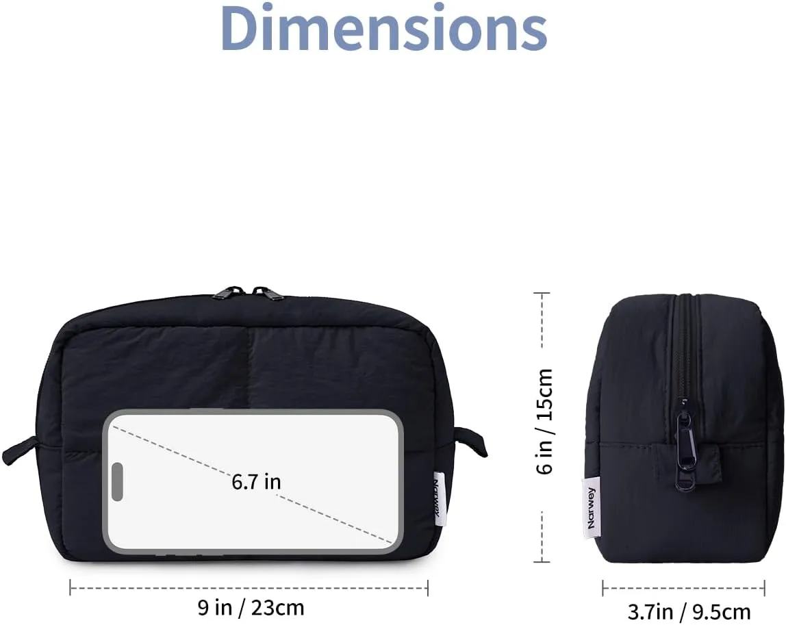 Narwey Puffy Makeup Bag for Travel Women Girl, Quilted Makeup Bag Cosmetic Bag, Cute Puffer Make Up Organizer Bags, Travel Toiletry Bag Toiletries (Black)