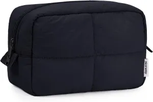 Narwey Puffy Makeup Bag for Travel Women Girl, Quilted Makeup Bag Cosmetic Bag, Cute Puffer Make Up Organizer Bags, Travel Toiletry Bag Toiletries (Black)