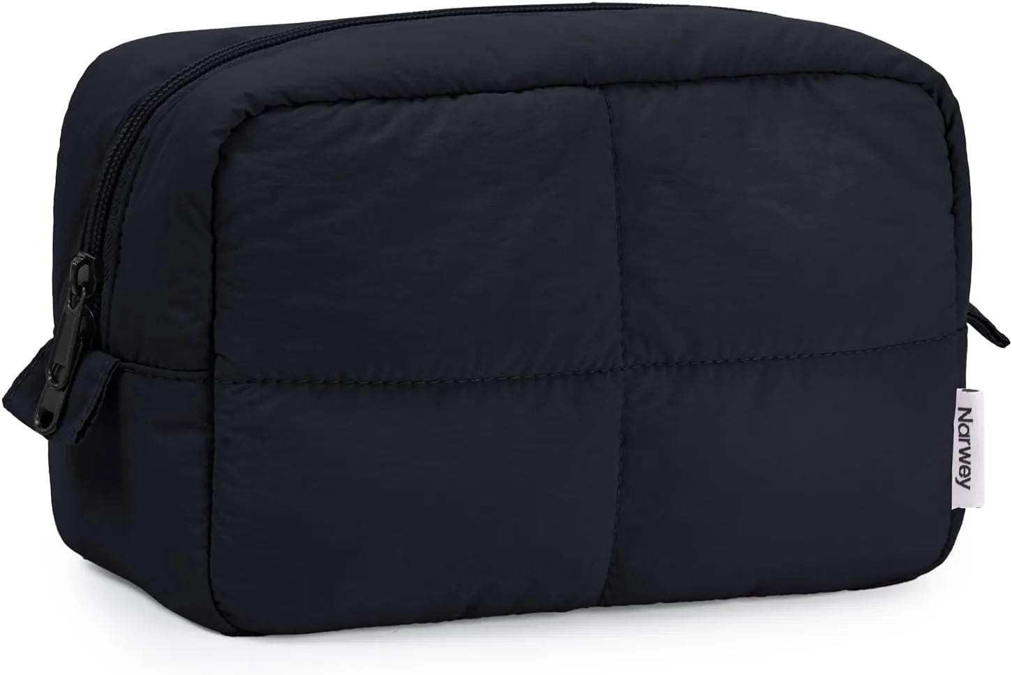 Narwey Puffy Makeup Bag for Travel Women Girl, Quilted Makeup Bag Cosmetic Bag, Cute Puffer Make Up Organizer Bags, Travel Toiletry Bag Toiletries (Black)