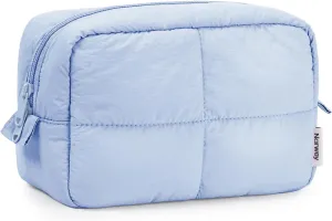 Narwey Puffy Makeup Bag for Travel Women Girl, Quilted Makeup Bag Cosmetic Bag, Cute Puffer Make Up Organizer Bags, Travel Toiletry Bag Toiletries (Blue)