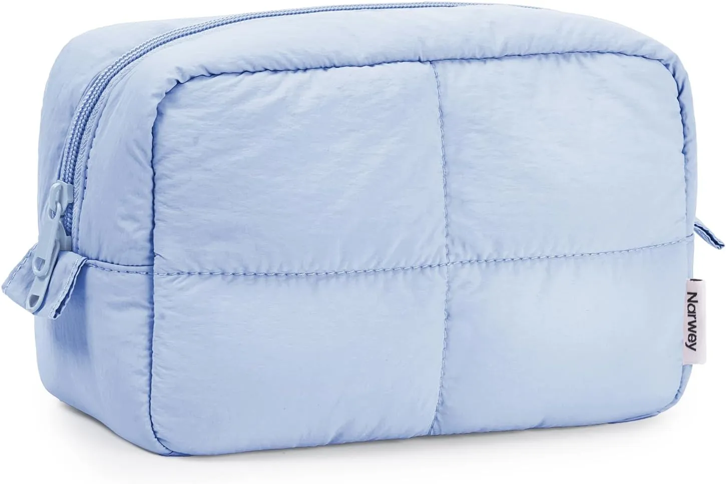 Narwey Puffy Makeup Bag for Travel Women Girl, Quilted Makeup Bag Cosmetic Bag, Cute Puffer Make Up Organizer Bags, Travel Toiletry Bag Toiletries (Blue)
