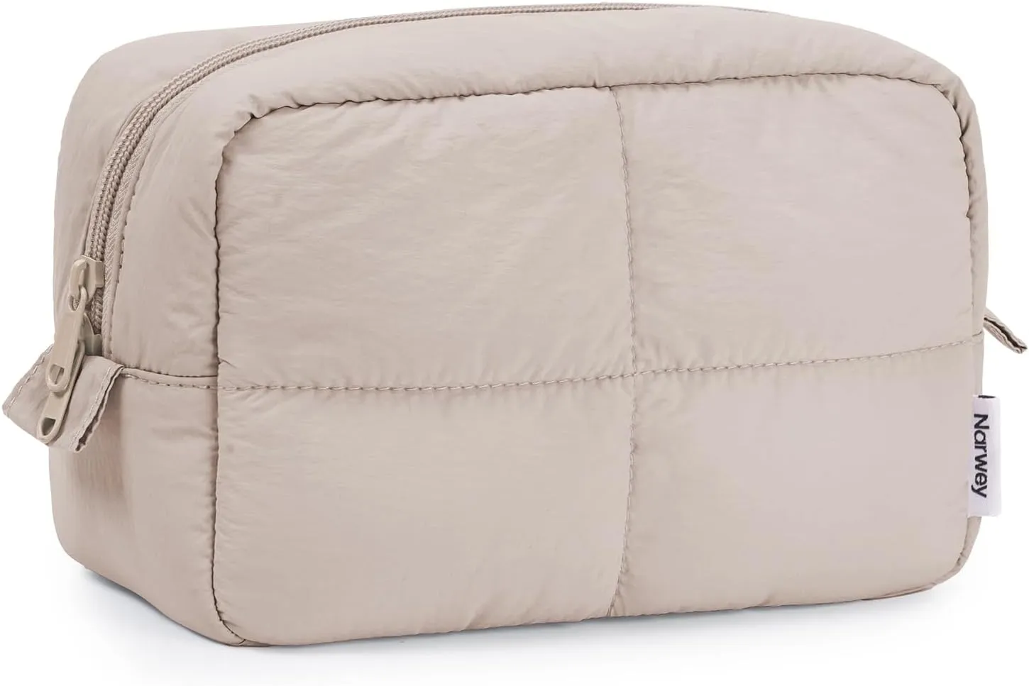 Narwey Puffy Makeup Bag for Travel Women Girl, Quilted Makeup Bag Cosmetic Bag, Cute Puffer Make Up Organizer Bags, Travel Toiletry Bag Toiletries (Khaki)