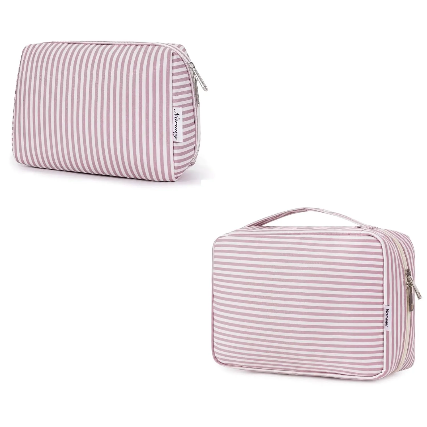 Narwey Striped Makeup Bag with Hanging Travel Toiletry Bag for Women
