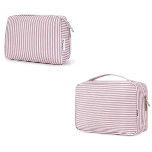Narwey Striped Makeup Bag with Hanging Travel Toiletry Bag for Women