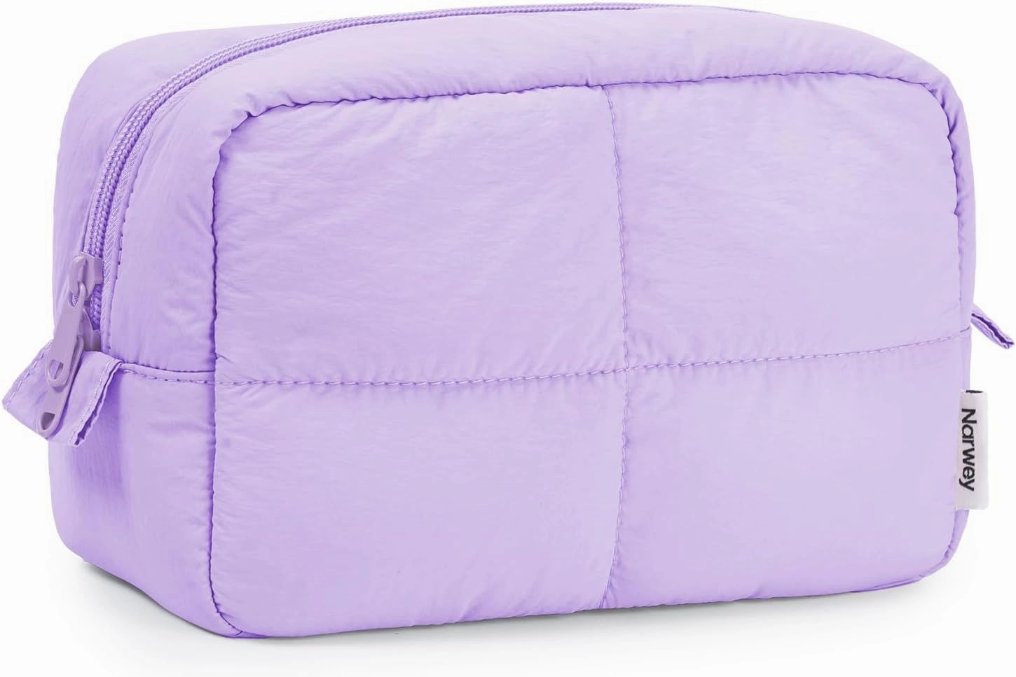 Narwey Puffy Makeup Bag for Travel Women Girl, Quilted Makeup Bag Cosmetic Bag, Cute Puffer Make Up Organizer Bags, Travel Toiletry Bag Toiletries (Purple)