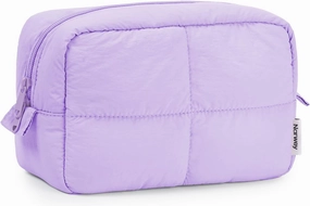 Narwey Puffy Makeup Bag for Travel Women Girl, Quilted Makeup Bag Cosmetic Bag, Cute Puffer Make Up Organizer Bags, Travel Toiletry Bag Toiletries (Purple)